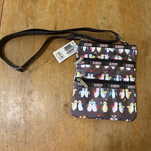 LeSportsac Crossbody Adjustable 3 Zipper Kasey Penguin Purse 9x7” Crossbody NEW - Picture 2 of 7